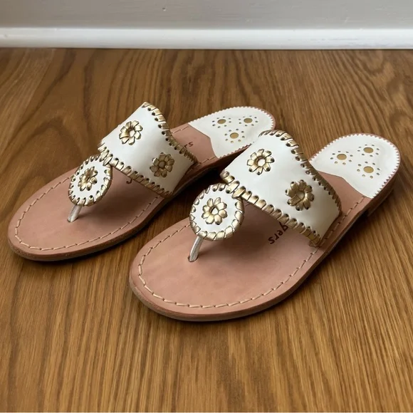 Jack Rogers Nantucket White & Gold Leather Sandal, Women's 5 - NWT/NWB - Picture 7 of 12